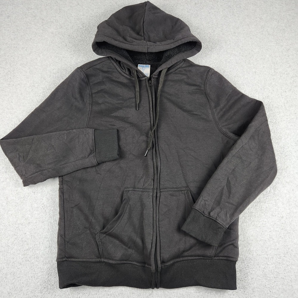 Highland Originals Hoodie Mens Large Black Sherpa‎ Lined Soft Cozy Warm Full Zip